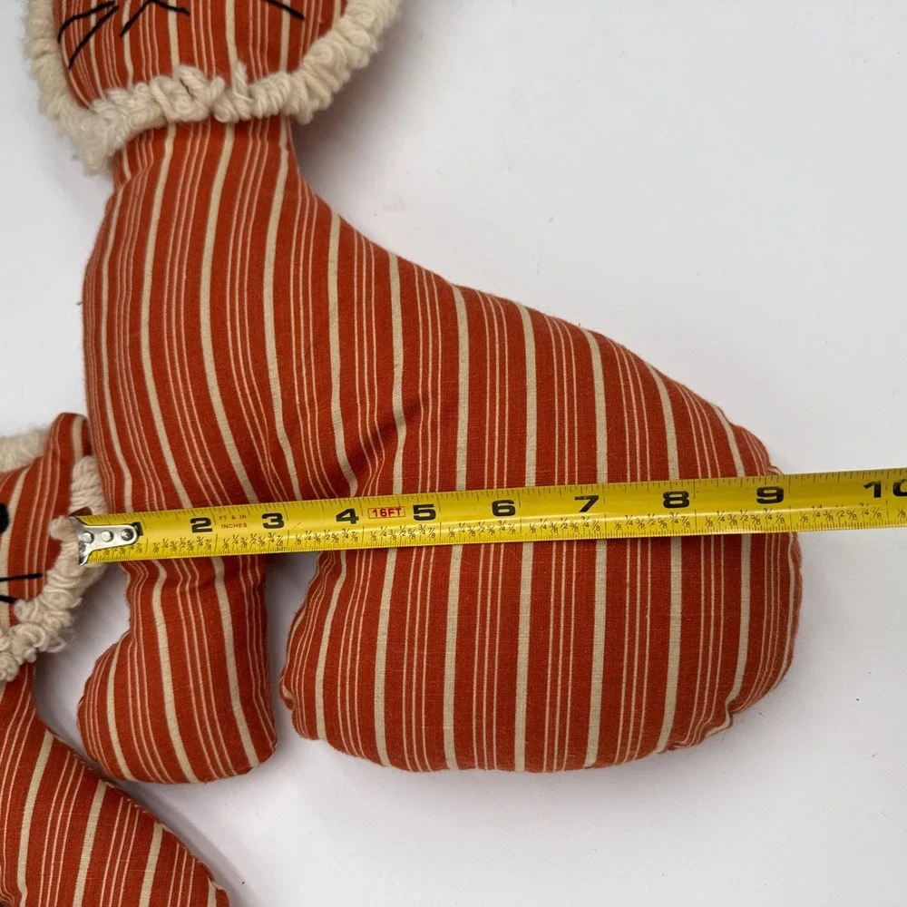 Vtg Handmade Primitive Stuffed Cat Dolls Orange Ticking Stripe Folk Art Pillows